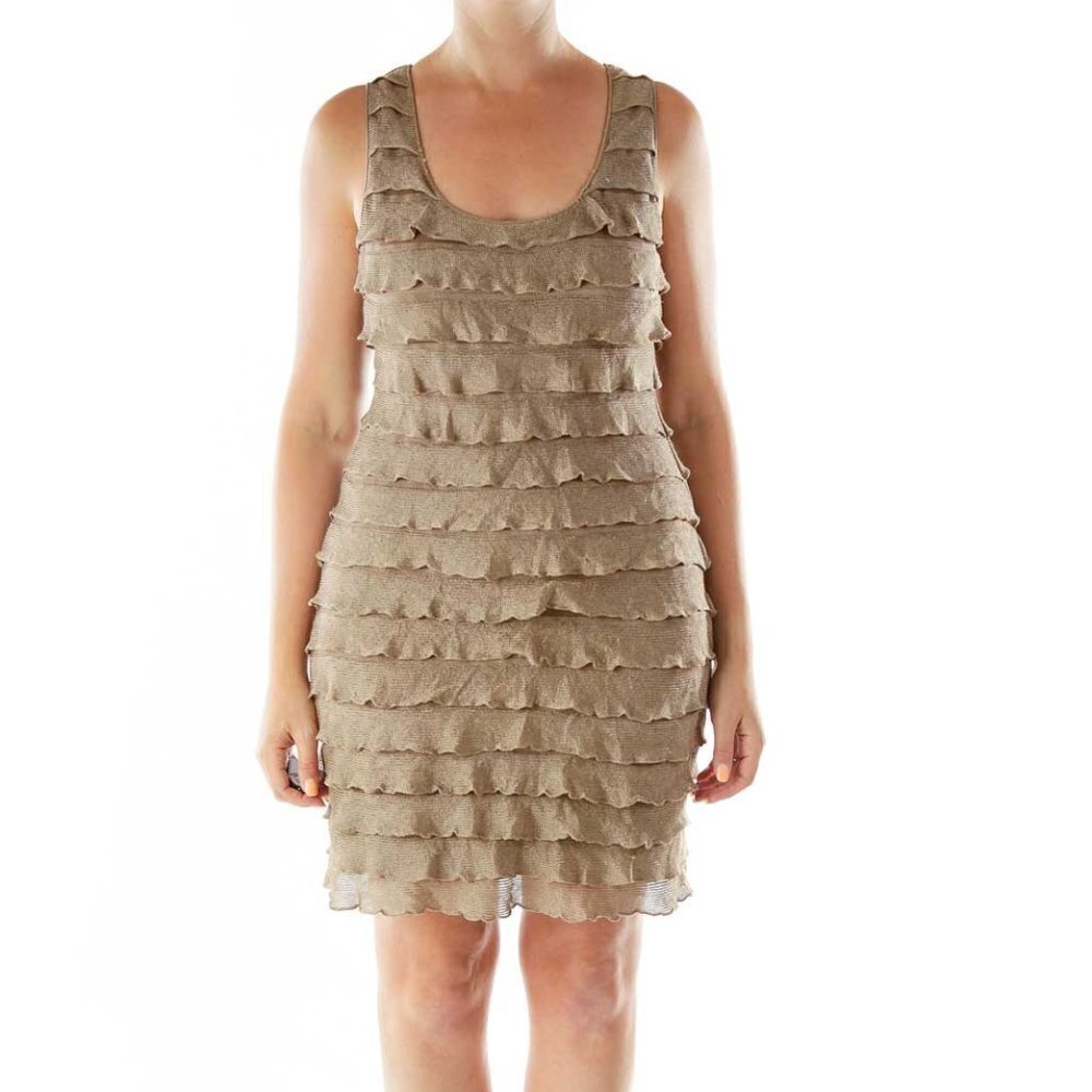 Max Studio Brown Gold Ruffled Knit Dress